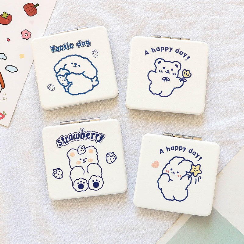 Korean in Puppy Dog Double - faced mirror cute girl heart with makeup mirror cartoon folding student micromirror
