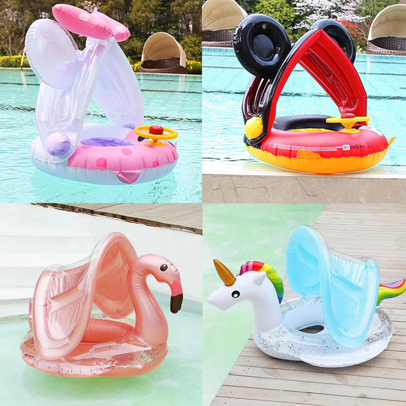 Special Thick Awning Children Swim Ring Sunscreen Sunscreen Water Lifebuoy Baby Inflatable Cartoon Swimming Circle