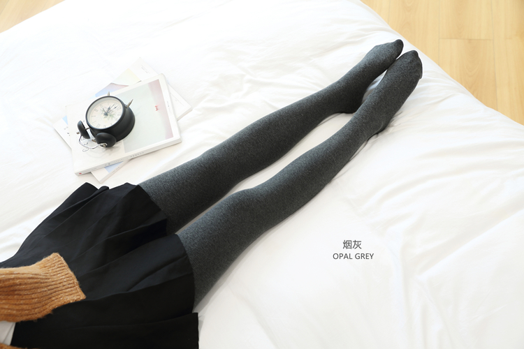 900D dày cộng với quần nhung sọc sọc cotton mỏng vớ mùa thu và mùa đông mẫu nữ vớ bếp màu xám khói vớ màu xám tất tăng chiều cao