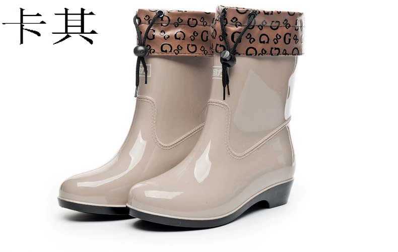 Xác thực trở lại với giày đi mưa ấm áp thời trang của phụ nữ cộng với nhung cotton ống ngắn đi mưa có thể tháo rời bằng vải bông chống trượt