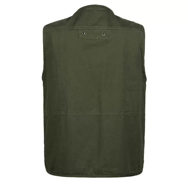 Áo vest nam trung niên mùa xuân và mùa thu mẫu cotton nhiều túi vest ngoài trời câu cá phóng viên chụp ảnh áo vest cổ chữ V áo chi lê