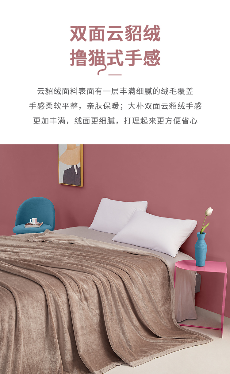 A类标准  DAPU 大朴 可机洗加厚双面云貂绒毛毯 150*200cm 图3