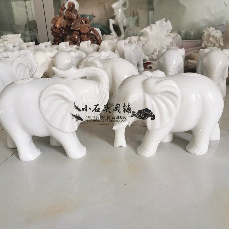 Natural White Jade Elephant Tabletop Animal Handcrafted Pendulum Pieces Modern Living Room Genguan TV Cabinet Brief Gift-giving Craftsmanship Gifts Swing Accessories