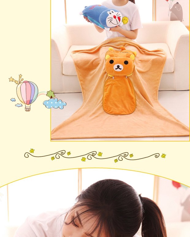 Phim hoạt hình búp bê gối chăn kép sử dụng chăn bằng xe đệm gối chăn flannel gối sáng tạo - Trở lại đệm / Bolsters mền gối 2 trong 1