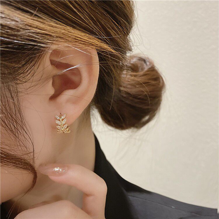 Outleys Official Site Discount Clear to pick up luxury earrings golden leaf earbutton female headdress