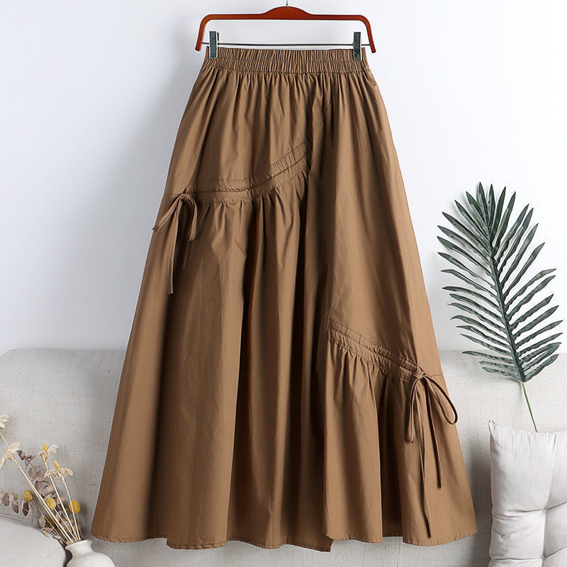 2025 Summer New High-Waisted Slimming Irregular Tie Mid-Length Flared A-Line Skirt for Women ins