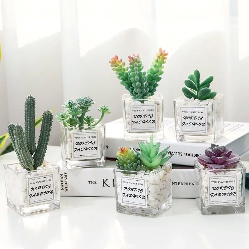Nordic simulation green plant living room decoration creative succulent small potted decoration green plant fake flower desktop decoration
