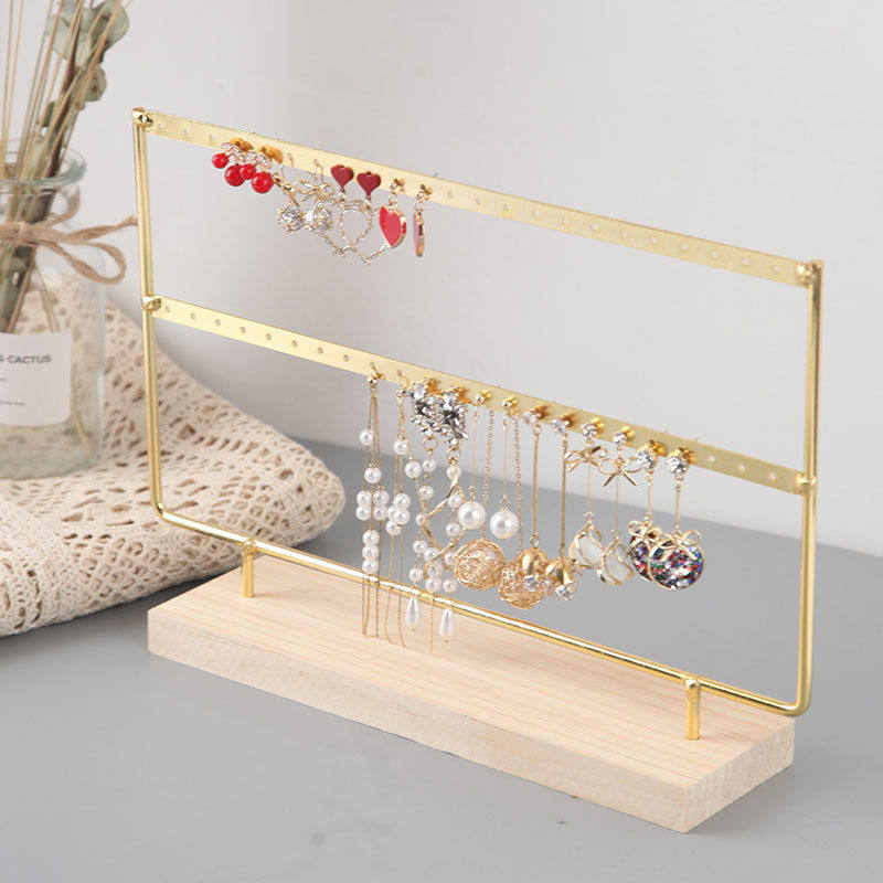 Net Red Personality Brief Modern Desktop Wooden Earrings Ear Pin Containing Layer Rack Ornament Show Shelf Iron Art Bedroom Home