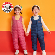 Snoopy childrens down overalls baby baby winter thick cotton pants boys and girls month brand