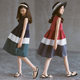 2022 Korean version of the girl's sleeveless dress in the big boy's western style three-color stitching vest skirt cotton loose princess skirt