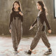 2022 autumn girls' Western-style plaid overalls, girls' big children's casual leggings, retro trendy trousers, spring and autumn models