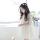 2022 summer Korean version girls' dress cotton middle-aged children's lace princess dress hollow hook flower stitching five-point sleeves