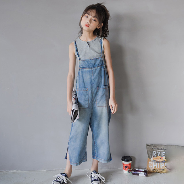 Girls' fashion denim overalls 2022 summer middle-aged children's overalls