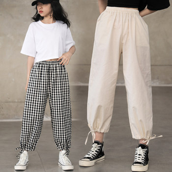 Summer girls' casual sports casual pants in big children's all-match bloomers beam pants children's clothing girls plaid pants