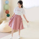 Summer girls short-sleeved T-shirt cute skirt suit 2022 middle-aged children's puff sleeve top student two-piece set