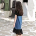 Giải phóng mặt bằng quần áo trẻ em Hàn Quốc mùa hè cho bé gái mới ăn mặc ngắn tay bằng vải cotton khâu denim quần áo trẻ con Trang phục dành cho cha mẹ và con