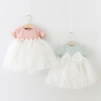 2021 New Summer Girl skirt small child back big bow short sleeve dress baby Princess mesh dress