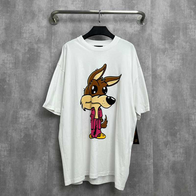 Drew House White Short-Sleeved T-Shirt with Cartoon Wolf Pattern
