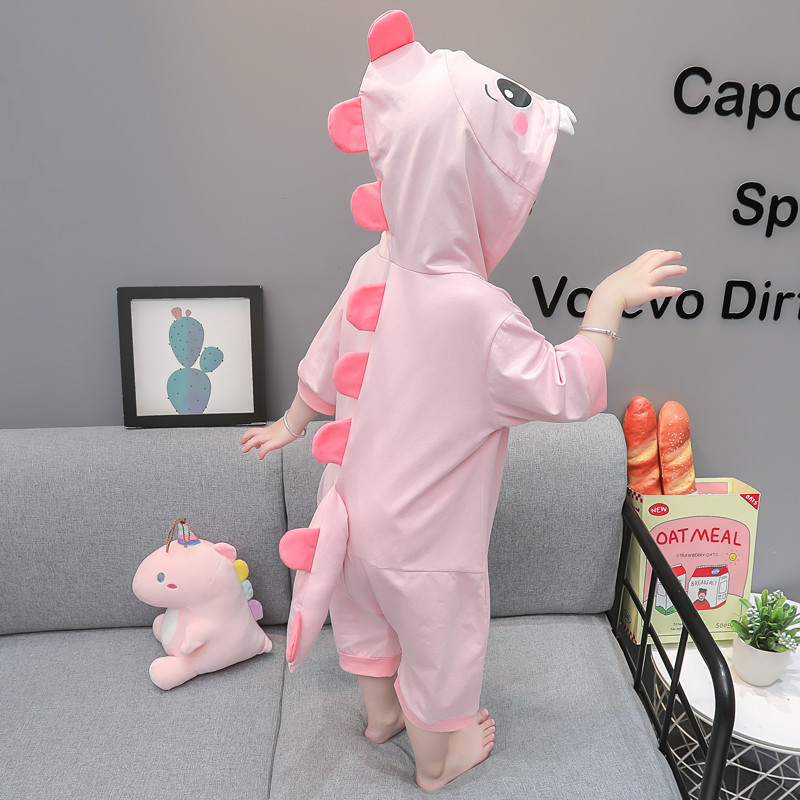 Children's One-Piece Pajamas, Summer Thin Style, Pure Cotton Short-Sleeved Cartoon Dinosaur Crawling Clothes for Boys and Girls, Baby Hooded Home Clothes Children's One-Piece Pajamas, Summer Thin Style, Pure Cotton Short-Sleeved Cartoon Dinosaur Crawling Clothes for Boys and Girls, Baby Hooded Home Clothes