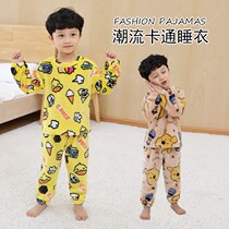 Childrens flannel pajamas autumn and winter boys coral velvet thickened baby cartoon home clothing boys long sleeve suit