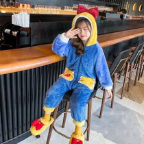 Girls conjoined pajamas autumn and winter children coral velvet cartoon girls