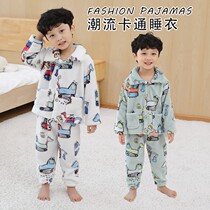 Autumn and winter children flannel pajamas boys baby cartoon home clothes children thick boy coral velvet suit