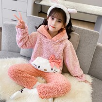 Autumn and winter childrens pajamas thickened lambs flannel suit Chinese warm coral velvet home clothing