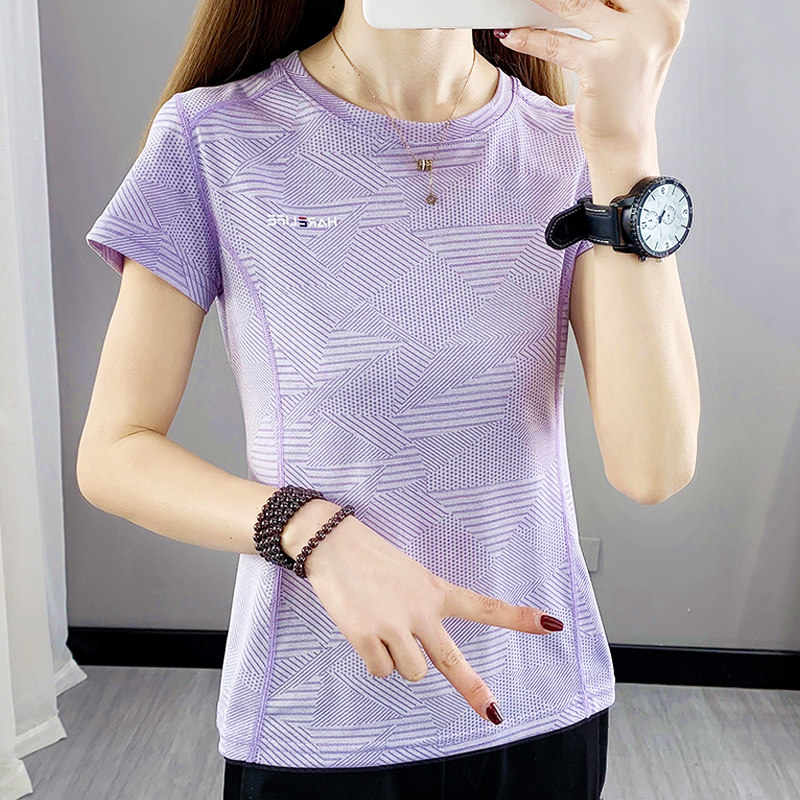 Outdoor Speed Dry Jersey Woman Summer Light Slim Elastic Outdoor Climbing Quick Dry Jersey Round Collar Breathable Sportshirt Short Sleeve T-shirt-Taobao