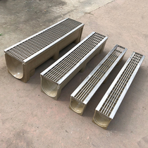 Finished resin concrete drainage ditch U-slot slot linear drainage tank stainless steel grid trench cover