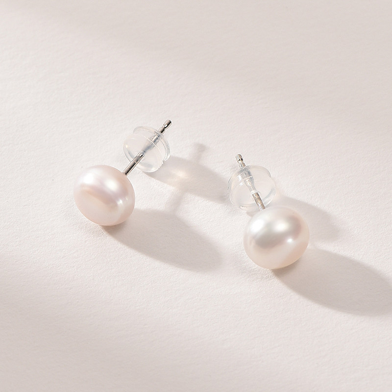 京润珍珠 素静 S925银 淡水珍珠耳钉 7-8mm 天猫优惠券折后￥49包邮（￥299-250）