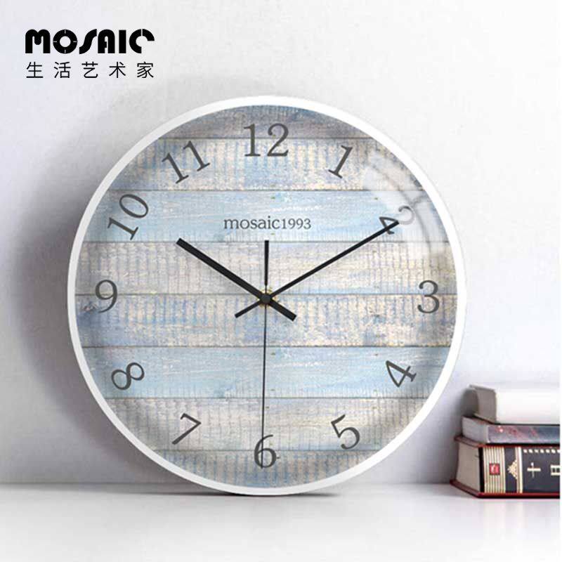 Modern Nordic style small fresh fashion light color wood grain vibrating net red ultra-quiet white frame art simple wall clock