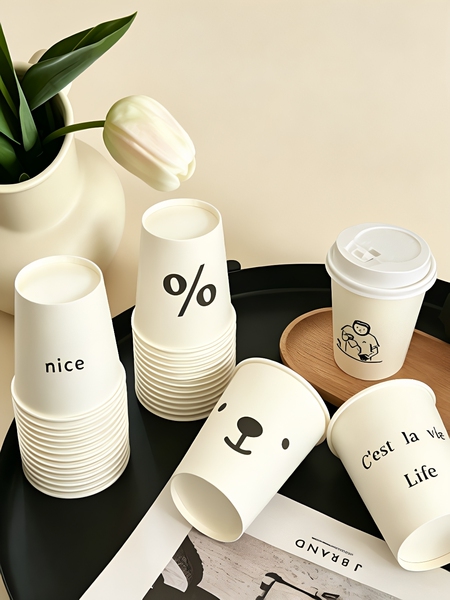 Paper Cups, Disposable Cups, Thickened, Household Food-Grade, Ins-Style, Simple Cartoon Design, High-End, Premium Feel, Commercial Water Cups