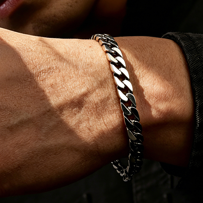 Sterling Silver Solid Cuban Bracelet, Clasp-Style Cuban Bracelet, High-End Men's and Women's Whip Chain, Simple Style, Gift for Boyfriend