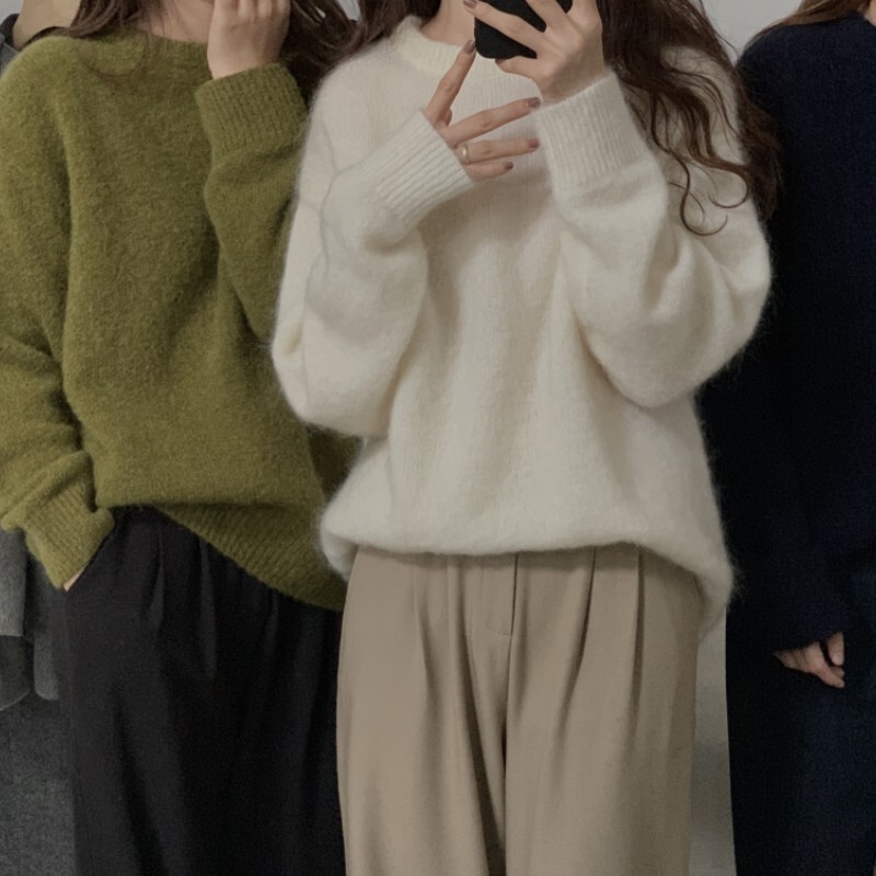 White Raccoon Fur Sweater for Women, Spring and Autumn 2026 New Style, Soft and Fluffy, Lazy Style, Soft Mohair Wool Sweater
