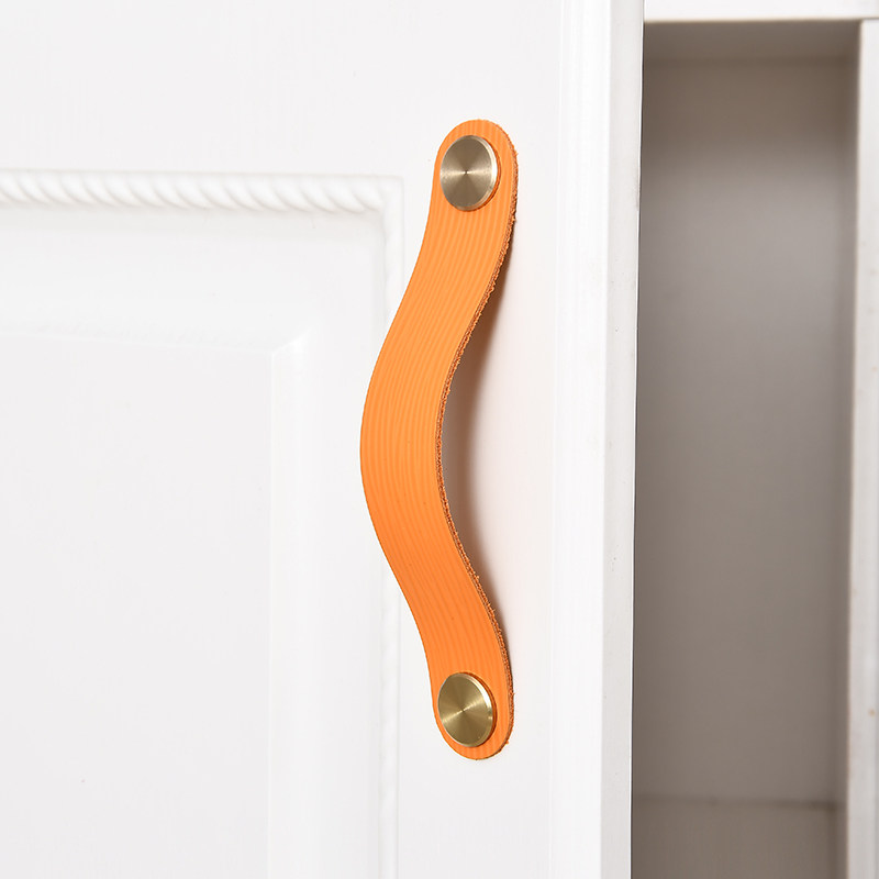 Top layer cowhide handle leather tatami wardrobe door drawer leather leather handle children's anti-collision orange Nordic