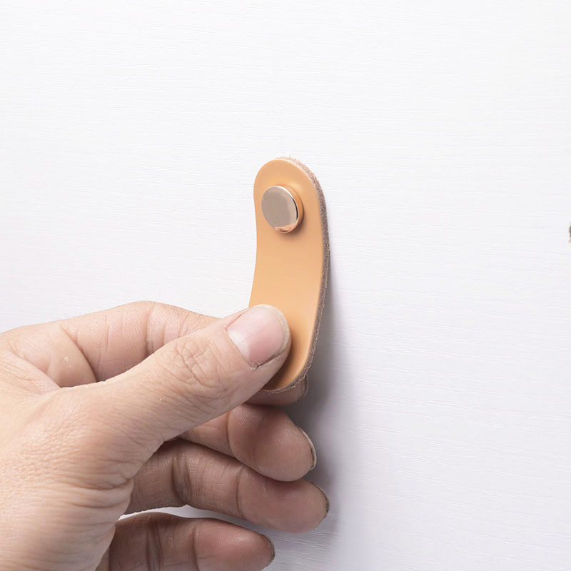 Genuine leather single-hole dark handle moving door wardrobe internal drawer invisible leather shoe cabinet door small handle European style brief Bull Leather