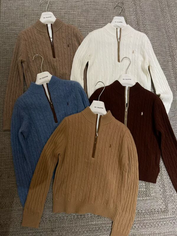 Shenzhen European-Style 26 Autumn and Winter New Half-Zip Cable Knit Embroidered Pony Logo Wool Long-Sleeve Loose Sweater Shenzhen European-Style 26 Autumn and Winter New Half-Zip Cable Knit Embroidered Pony Logo Wool Long-Sleeve Loose Sweater