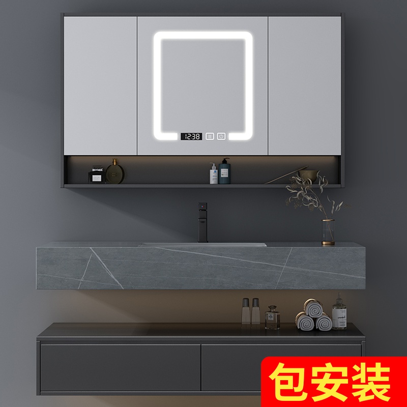Light Extravagant Rock Board Integrated Basin Bath Cabinet Composition Double Trough Washbasin Modern Minima Dressing Room Hand-wash Face Toiletry Suit Custom