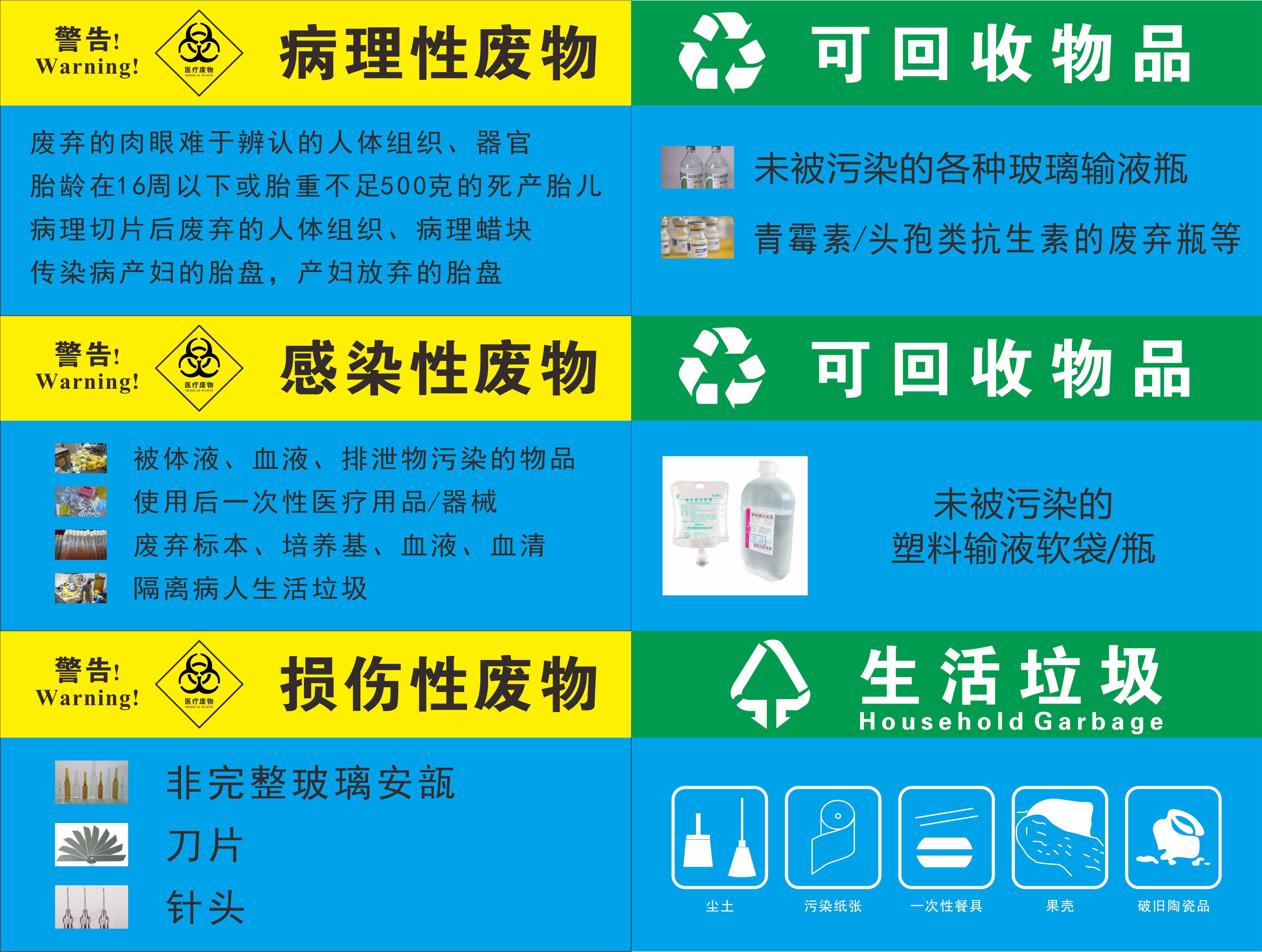 Pathological waste Infectious waste Damaged waste Recyclables Domestic waste