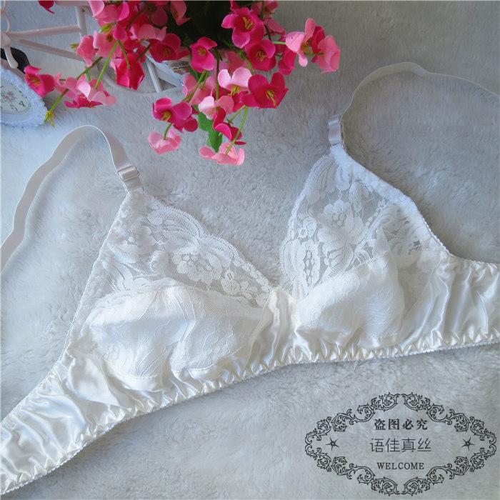 Áo ngực lụa không có vòng thép mỏng phần mùa hè và mùa thu lụa cỡ lớn cho nữ đồ lót ren màu xanh lá cây trung tính vú áo ngực áo bra quây