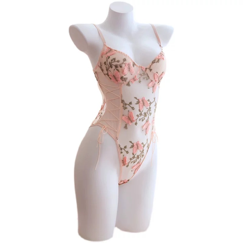 [Clear Stock] Jade Butterfly Embroidered Jumpsuit Женские сексуальное бабочка вышивка комбинезон верхняя одежда пижама прозрачная внутренняя эластичная