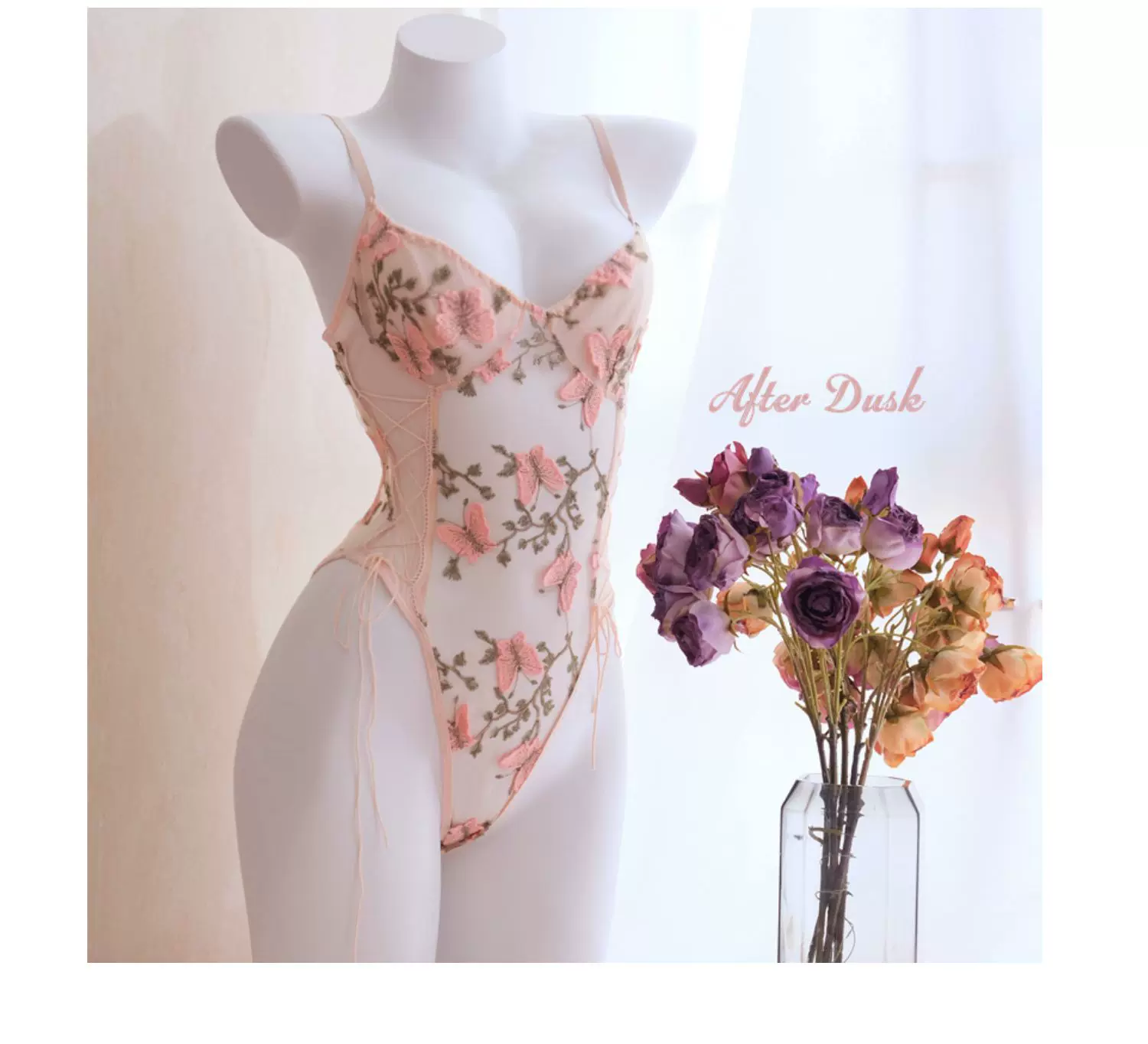 [Clear Stock] Jade Butterfly Embroidered Jumpsuit Женские сексуальное бабочка вышивка комбинезон верхняя одежда пижама прозрачная внутренняя эластичная