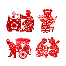 Art flower paper-cut folk customs traditional handmade PVC window stickers double-sided red depicting the finished product farming culture China