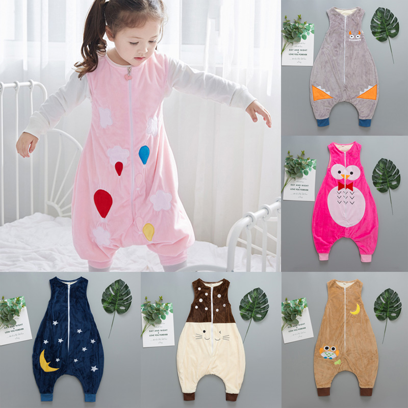 Children sleeping bag double layer full cotton flannel cartoon infant defending cool and kicking quilt with warm family clothes and clothes