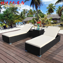 Outdoor rattan bed leisure courtyard lounge chair hotel villa swimming pool seaside beach chair rattan furniture combination