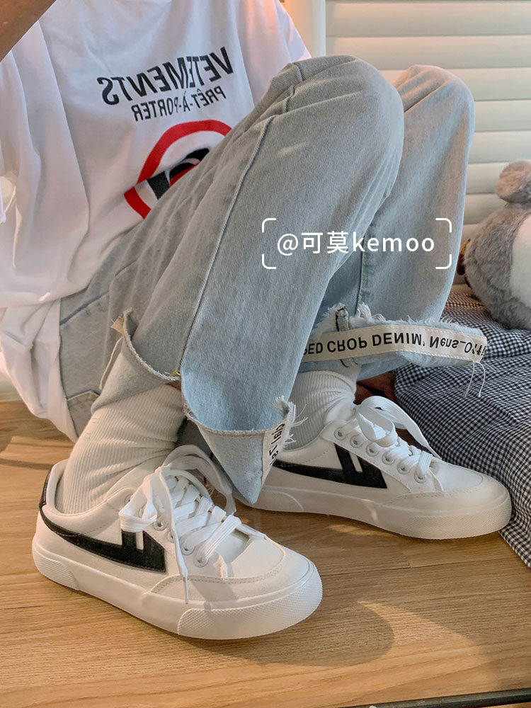 But Mokemoo Guochao Huili Women's Shoes Summer Japanese Girl Cream White Shoes Thin Breathable Joker Board Shoes