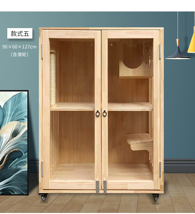 Mèo Villa gỗ rắn sang trọng đôi mèo lồng mèo con mèo mèo mèo mèo nhà mèo căn hộ với kính tùy chỉnh tủ mèo - Cat / Dog hàng ngày Neccessities Bát ăn inox cho chó
