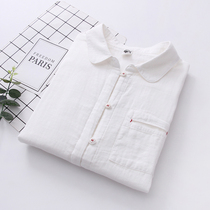 Long white shirt womens 2021 spring new small fresh literary pure cotton double cotton yarn long-sleeved shirt base