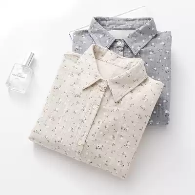 Medium and long version of cotton yarn shirt women's spring new literary wild mushroom printed shirt small fresh long-sleeved inner jacket