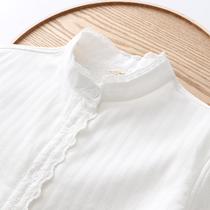 Velvet shirt womens 2021 winter new small fresh cotton white shirt ear edge stand-up collar thickened base shirt